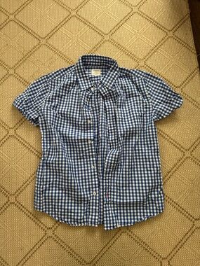 Crewcuts Blue and White Gingham Button-Down Shirt Short sleeve boys size 12